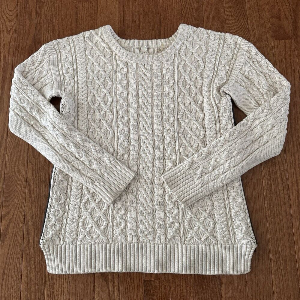Margaret O’Leary Sweater Womens Large Ivory Cableknit Fisherman Cotton Crewneck